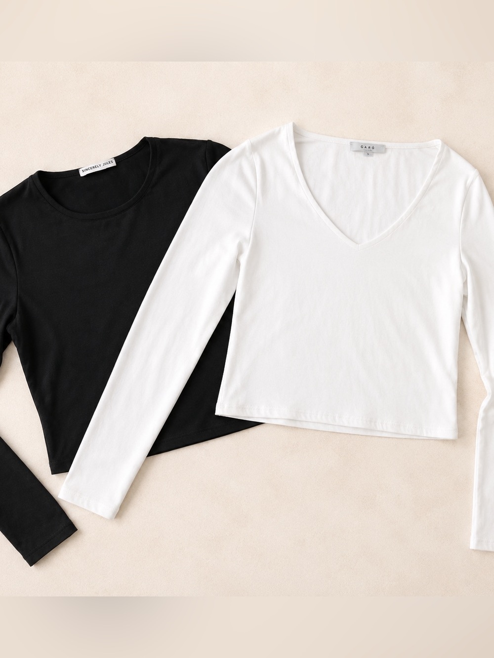 Two Women’s Long Sleeve Top in White and Black / Basic Long Sleeved Shirts Sz L